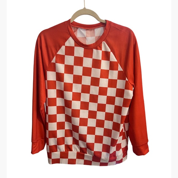 Sweaters - Orange and white checkered sweater